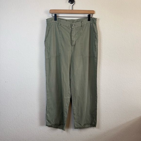 DL1961 Lorimer High Waist Crop Straight Leg Pants Sea Spray Green Linen Blend MD - Picture 2 of 13